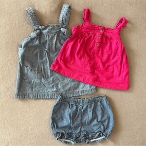 EUC Carter’s 3pc Baby Girl Outfit Set, Hot Pink & Denim, 6-9 Months